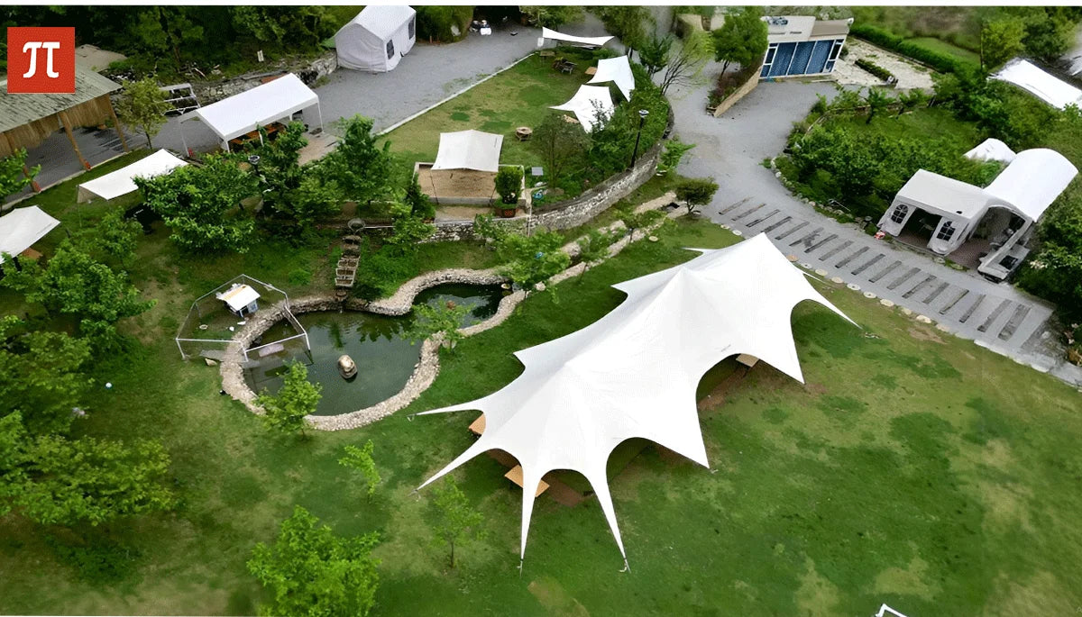 Tente d'extérieur à baldaquin extensible et imperméable, abri solaire en tissu Oxford pour exposition de fêtes de mariage, tente de spectacle commercial Glamping