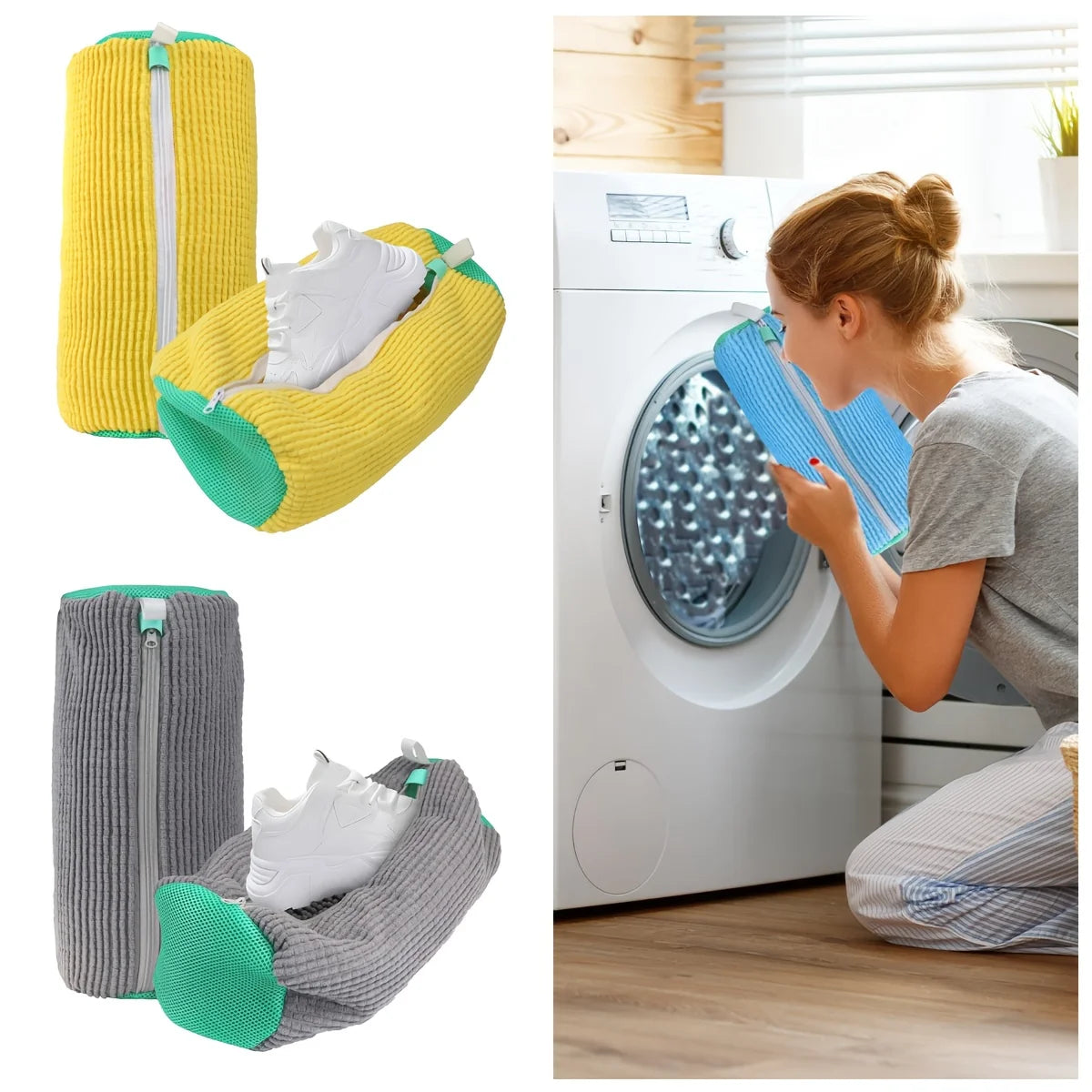 Sac à chaussures à fermeture éclair - sac de lavage de chaussures robuste pour lave-linge et sèche-linge, sac de lavage ovale, adapté aux chaussures de sport