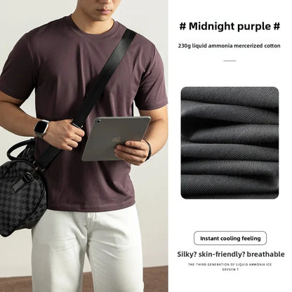 Haut de gamme lourd ammoniaque liquide brillant coton hommes à manches courtes T-Shirt été coupe ample respirant haut décontracté