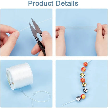 2 rouleaux de fils de Polyester élastiques transparents, cordon de perles, 60m par rouleau avec couture, cisailles de pêche, perles