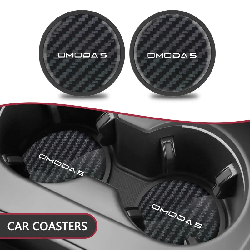 2 قطعة من بساط أكواب المياه المصنوع من ألياف الكربون غير القابل للانزلاق للسيارة لـ Chery Omoda C5 Crossover Omoda 5 FX BX EX GT 2022 – 2025، إكسسوارات