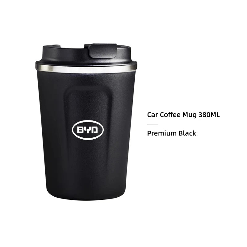 Tasse à café de voiture de 380ML, tasse thermique de voyage en acier inoxydable pour BYD Qing E3 Atto 3 E6 Tang F3 D1 chanson Yuan E2 E1 I3 G3 M6 F3R E9 S8