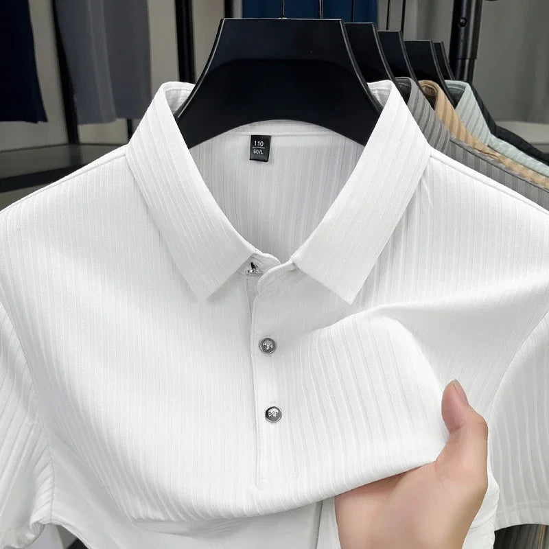 2025 nouveaux hommes décontracté mode rayé à manches courtes col Polo respirant et confortable été polyvalent T-shirt