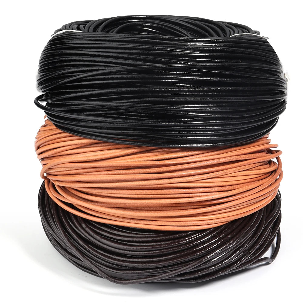 Cordons ronds en cuir de vache véritable, 2 à 5 mètres/lot, 1 à 5mm, pour la fabrication d'ornements, artisanat, vêtements, accessoires de charme