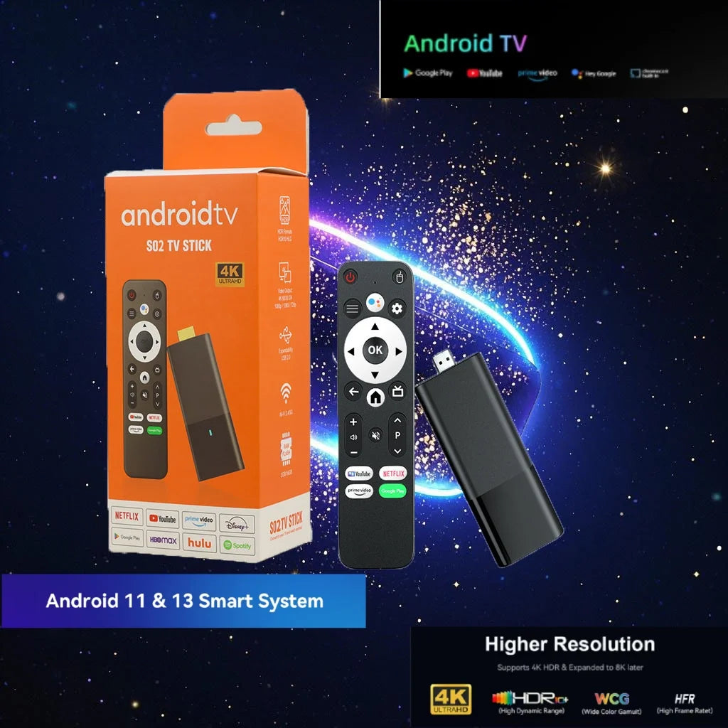 S02 H313 Android TV Stick décodeur 4K 2.4G 5G WiFi Quad Core BT5.0 HDR10 double WiFi Google Assistant pour lecteur multimédia réseau