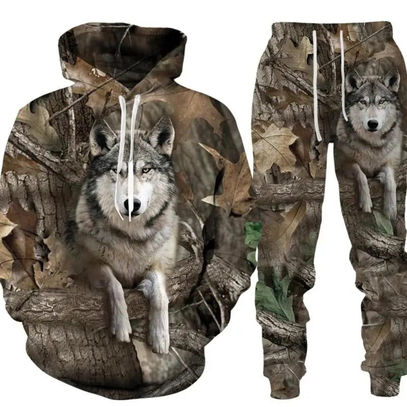 Ensemble à capuche pour hommes, Camouflage, chasse, Animal, impression 3D, mode automne et hiver, sweat-shirt et pantalon de survêtement, ensemble deux pièces