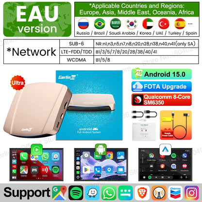 CarlinKit 8G + 256G /128GAndroid 15 Ultra CarPlay TV Box Support Netflix IPTV GPS sans fil CarPlay et Android Auto Smart Car Video Box