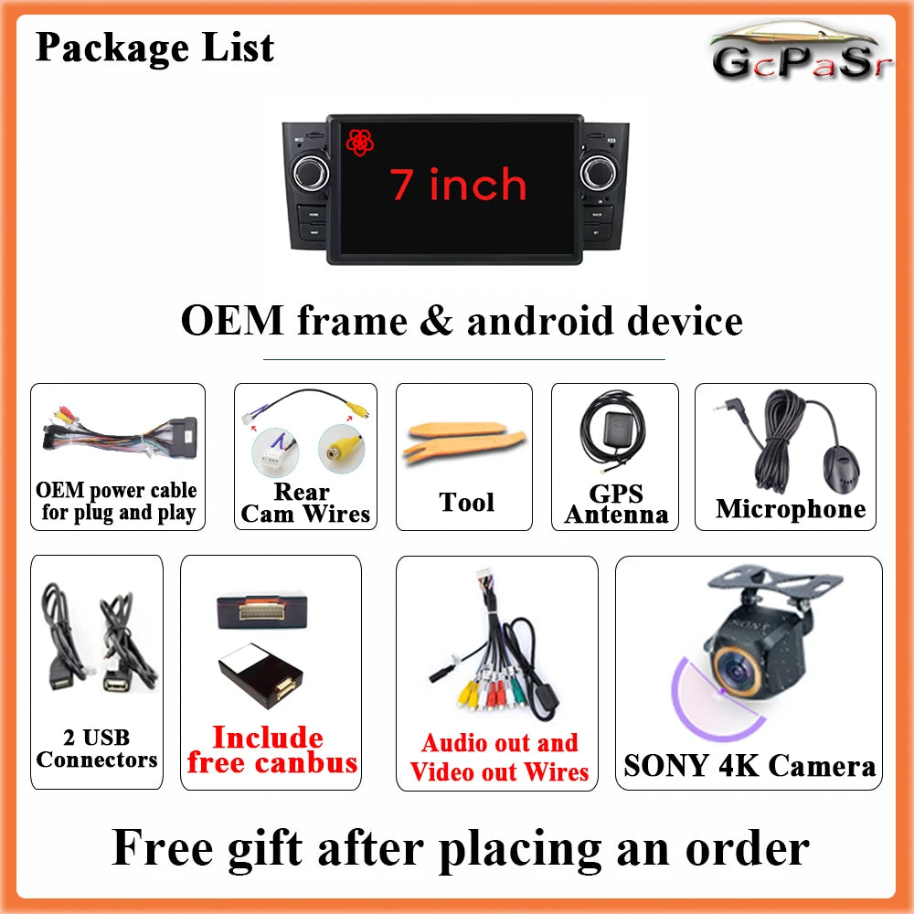 Pour Fiat Grande Punto Linea 2007-2012 autoradio Navigation GPS Android Auto stéréo écran vidéo Carplay vidéo 2K No 2din