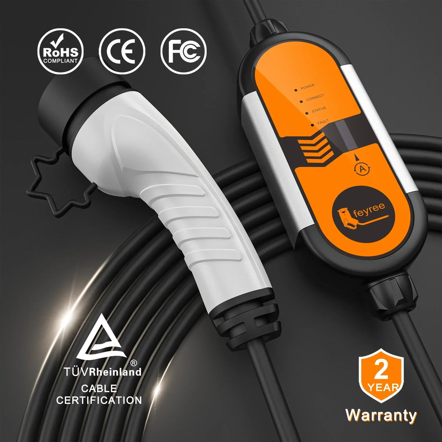 Fey123 Vope2-Chargeur de voiture électrique portable, câble de charge EVSE avec prise Schuko, courant réglable, 16A, 3,5 KW, 5m