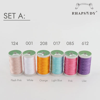 Rhapsody 6/60 ensemble de couleurs frère fil à broder en Polyester de qualité supérieure 200M (220Y) chaque bobine frère Babylock Janome Singer Hom