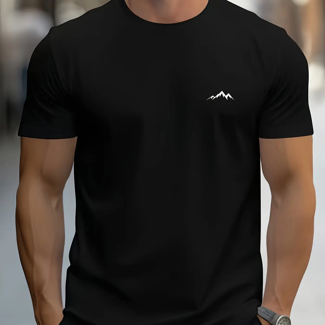 T-shirt à manches courtes et col rond pour hommes, 100% pur coton, à la mode, sport décontracté, ample, imprimé montagne, été
