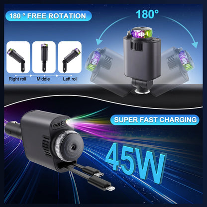 Aromathérapie Spray Atmosphère Lumière Chargeur De Voiture PD Charge Rapide Flash Charge Ligne Télescopique Star Sky Allume-Cigarette (Gris)