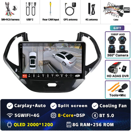 Android 15 Carplay Auto pour Ford Figo 2015 2016 2017 2018 autoradio 4G WIFI lecteur multimédia srereo Navigation vidéo 360 caméra