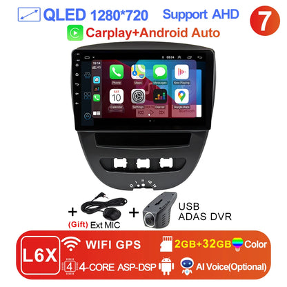 LEHX-Autoradio L6 Pro, Android 14, 2 Din, Stéréo, CarPlay, Limitation de Courant, GPS, pour Voiture KIT 107, Toyota Aygo, Cristaux en C1 (2005-2014)