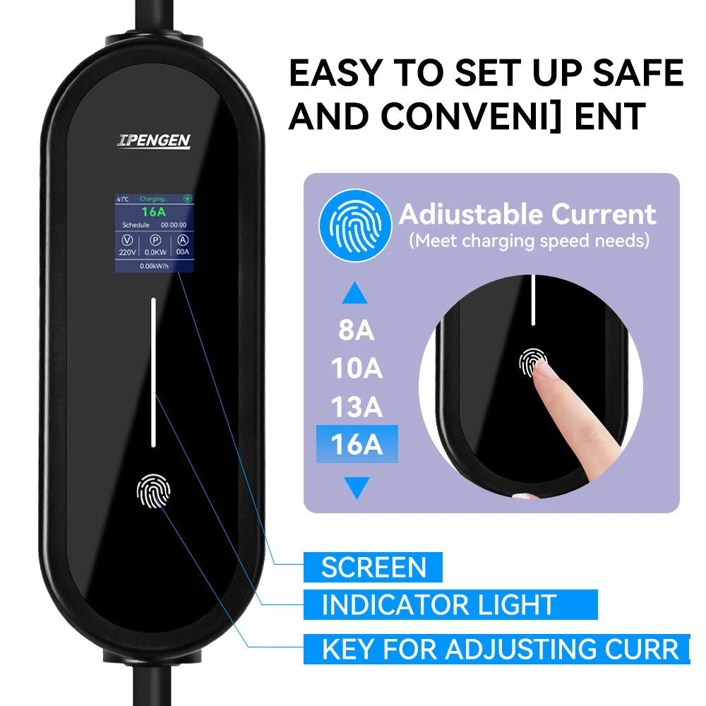 IPENGEN – chargeur EV Portable 3,5 kw, câble de 5M, connecteur Type2 IEC62196/ GB/T 16A, 1 phase, Type 1, boîte murale de chargement pour véhicule électrique