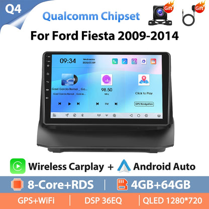Autoradio Hikity 9 pouces 4G pour Ford Fiesta 2009-2014, lecteur multimédia vidéo, Carplay, Android Auto, 8 cœurs, WIFI, 4G, GPS, Mirrorlink, BT