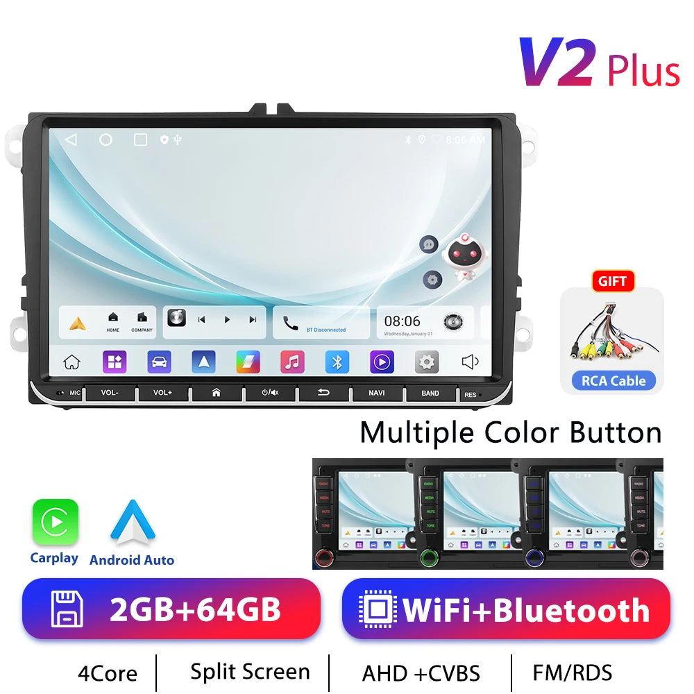Podofo 7 "9" CarPlay Android autoradio pour Volkswagen VW Golf Passat JETTA Skoda siège voiture système Intelligent 2din GPS autoradio