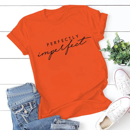 T-shirt à Manches Courtes pour Homme et Femme, Décontracté, Parfaitement Imparfait, Lettre Imprimée, Drôle, à la Mode