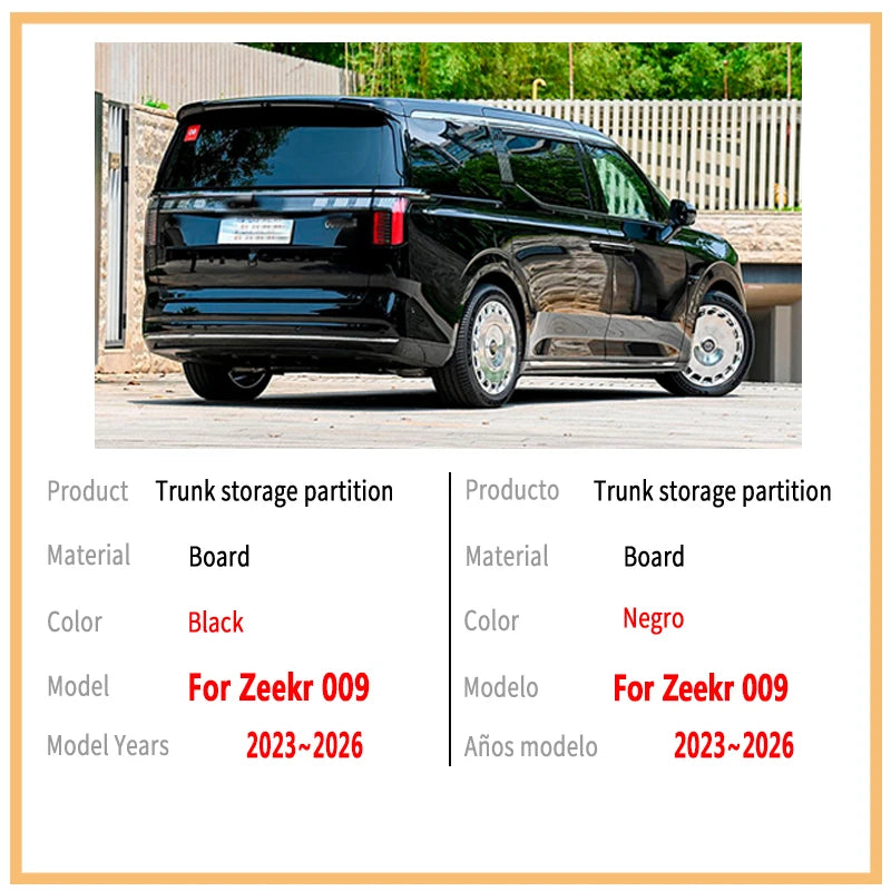 Accessoires de voiture pour Zeekr 009 2023 ~ 2026, cloison de rangement épaisse pour coffre, rangement multifonction, organisateur de pièces intérieures automobiles
