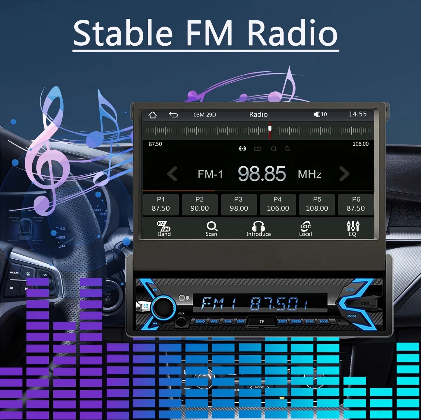 Autoradio à écran tactile simple Din rabattable de 7 pouces avec Apple Carplay et Android Auto, récepteurs Audio de voiture Bluetooth Mirrorlink FM