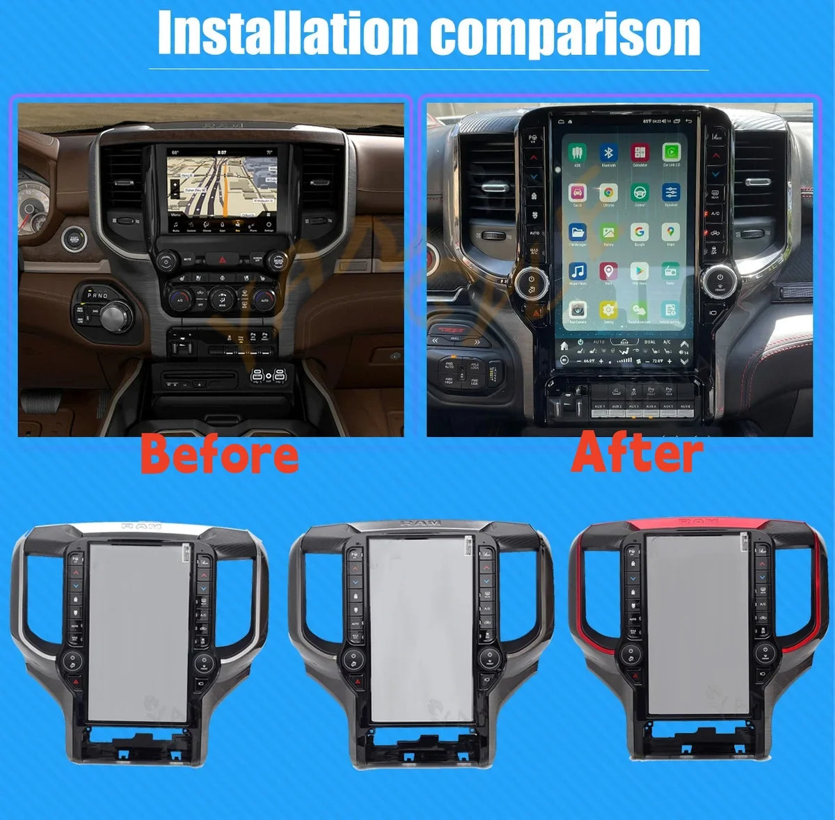 13.6 pouces Andro14 pour Dodge RAM 1500 2500 3500 2019-2022 GPS Navigation Bluetooth autoradio lecteur multimédia Carplay Auto