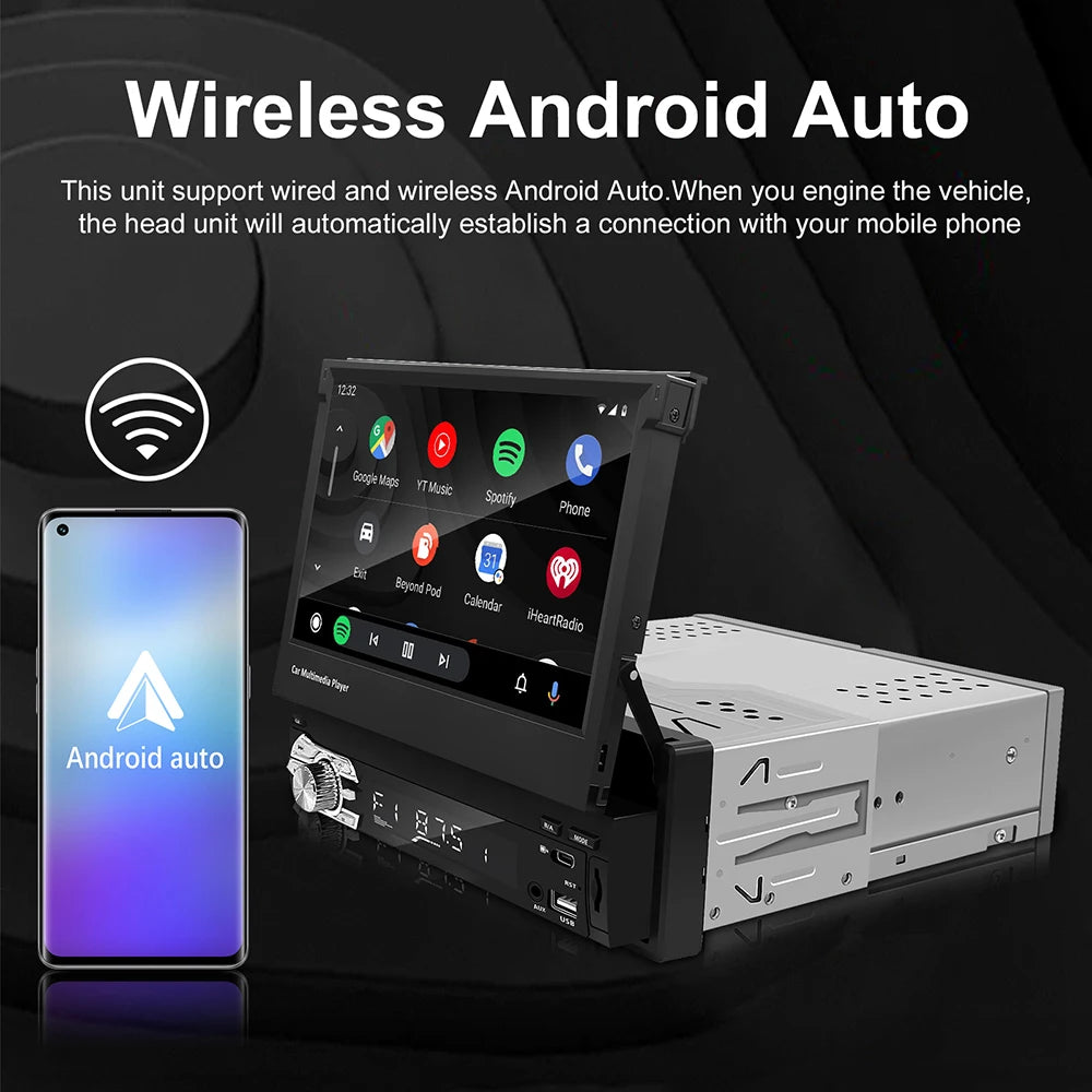 Lecteur MP5 universel Carplay Android Auto 1 Din 7 pouces manuel écran tactile rétractable automatique lecteur de voiture Radio FM lien miroir