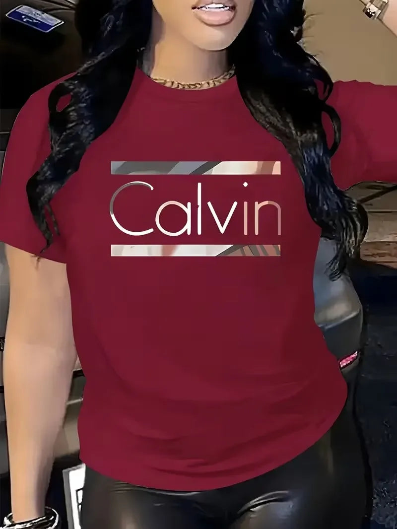 Offre spéciale femmes mode d'été décontracté Calvin lettre motif imprimé col rond manches courtes vêtements de sport T-shirt y2k vêtements