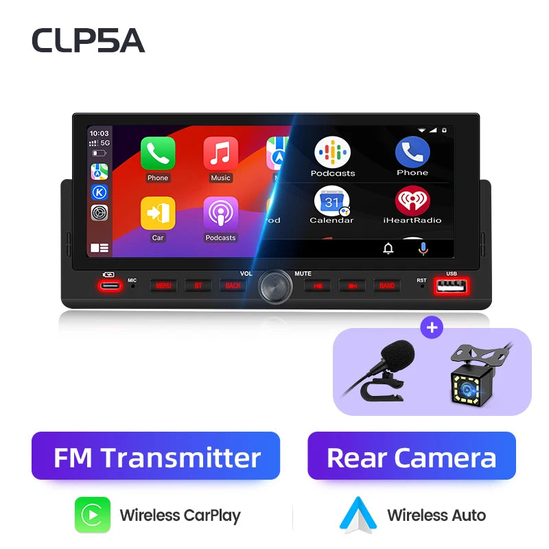 Junsun 6.86 ''1 Din autoradio Bluetooth sans fil pour Apple Carplay Android Auto FM MP5 lecteur Radio universel IPS écran tactile