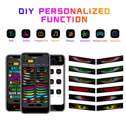 Écran LED Flexible pour Voiture pour Camion Yeux Panneau Pixel Matrice LED RGB Panneau d'Affichage pour Voiture Animation Télécommande Affichage Flexible Lumière USB 5V Prend en Charge le Français/Espagnol/Portugais