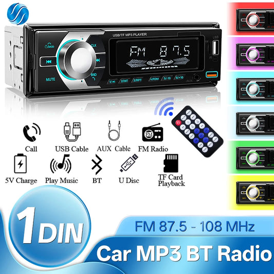 Hippcron lecteur MP3 de voiture Support Bluetooth entrée FM AUX appel mains libres double USB autoradio 12V lumières colorées universelles
