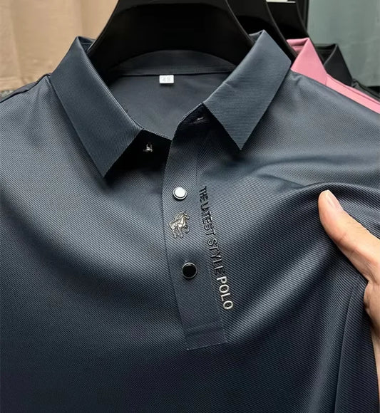 Polo à manches courtes pour hommes, marque haut de gamme, mode d'été, lettres de poney, T-shirt d'affaires décontracté en soie glacée gaufrée, offre spéciale