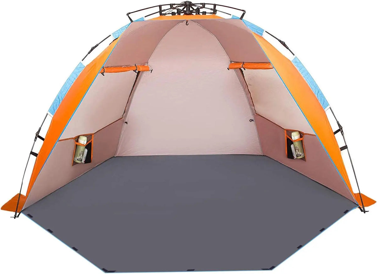 Tente de plage extra large pour 4 personnes - Abri solaire portable avec sac de transport, piquets et poches à sable pour le camping, la randonnée et la pêche