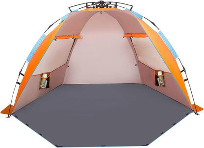 Tente de plage extra large pour 4 personnes - Abri solaire portable avec sac de transport, piquets et poches à sable pour le camping, la randonnée et la pêche