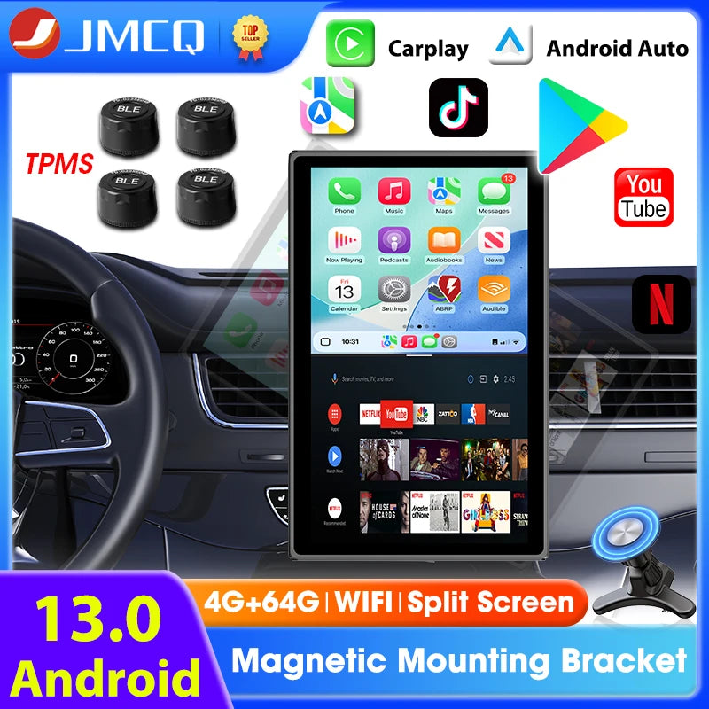 Autoradio Android 13 9 pouces, lecteur vidéo multimédia, 4 go + 64 go, sans fil, Carplay, Android Auto, Navigation GPS, écran Intelligent pour voiture