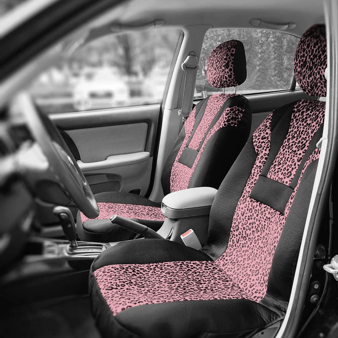 Housse de siège de voiture universelle en peluche courte imprimé léopard, housses de siège d'hiver adaptées à la plupart des voitures SUV camion fourgonne accessoires de voiture intérieur
