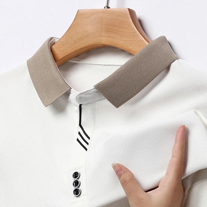 Polo à manches longues pour hommes, décontracté, couleur unie, à la mode, respirant, confortable, polyvalent, nouvelle collection