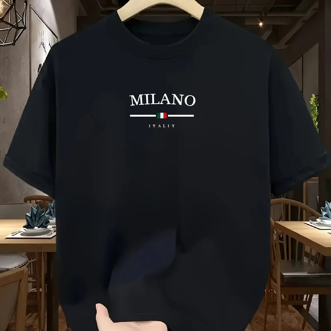 T-shirt à manches courtes et col rond pour hommes, 100% pur coton, à la mode, décontracté, ample, style italien, lettre Milan imprimée