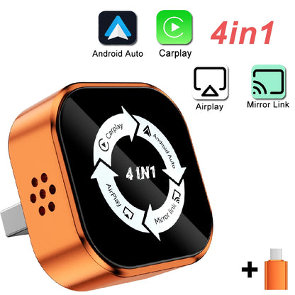 Adaptateur Carplay 4 en 1 pour voiture sans fil, pour Apple Android, connexion automatique, lien miroir, écran Airplay, WiFi, Bluetooth 2026, mise à niveau Carplay