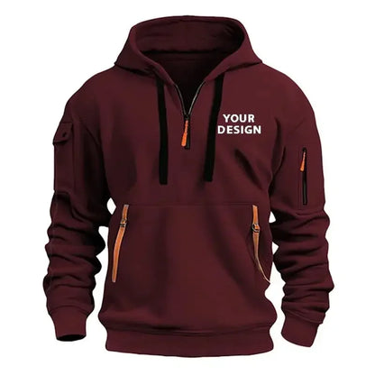 Nouveau pull de sport à fermeture éclair pour hommes, vêtements de sport amples et décontractés avec poches sur les bras, veste à capuche personnalisée avec votre Logo