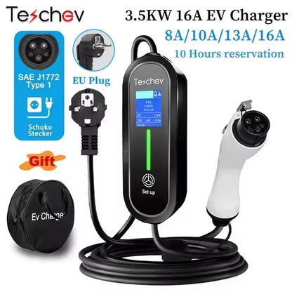 Chargeur de voiture Portable GBT Type 1 Type 2, 16a, EV Portable avec câble de 3.5M 5M, Station de recharge de voiture réglable en courant