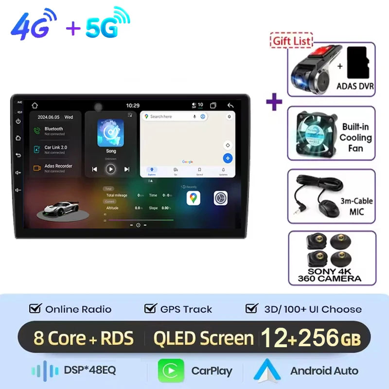 Autoradio multimédia vidéo avec navigation GPS Android16 CarPlay sans fil pour Ford New Transit 2009-2019 Focus 2005-2010