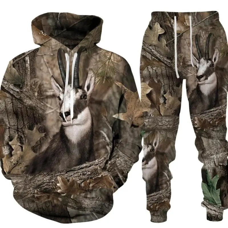Ensemble à capuche pour hommes, Camouflage, chasse, Animal, impression 3D, mode automne et hiver, sweat-shirt et pantalon de survêtement, ensemble deux pièces