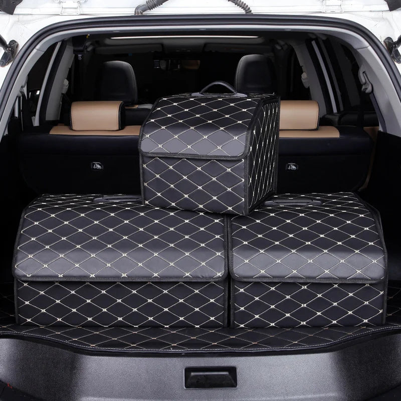 Boîte de rangement de coffre de voiture, grande capacité, sac de rangement d'outils multi-usage automobile, rangement pliable en cuir pour boîte de rangement d'urgence