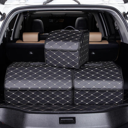 Boîte de rangement de coffre de voiture, grande capacité, sac de rangement d'outils multi-usage automobile, rangement pliable en cuir pour boîte de rangement d'urgence