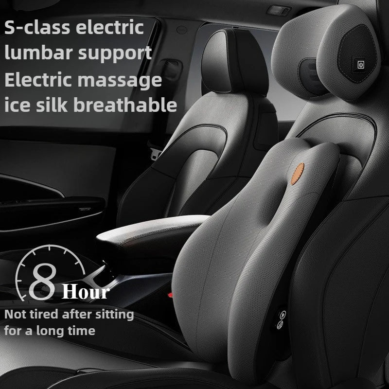 Car Electric Massage Headrest Lumbar Support Vibration Waist Lumbar Neck Pillow Backrest Cushion Car Seat Interior Accessories