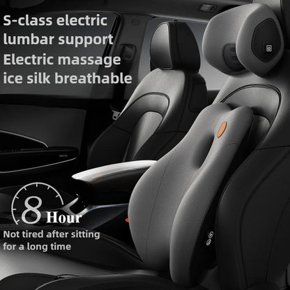 Car Electric Massage Headrest Lumbar Support Vibration Waist Lumbar Neck Pillow Backrest Cushion Car Seat Interior Accessories