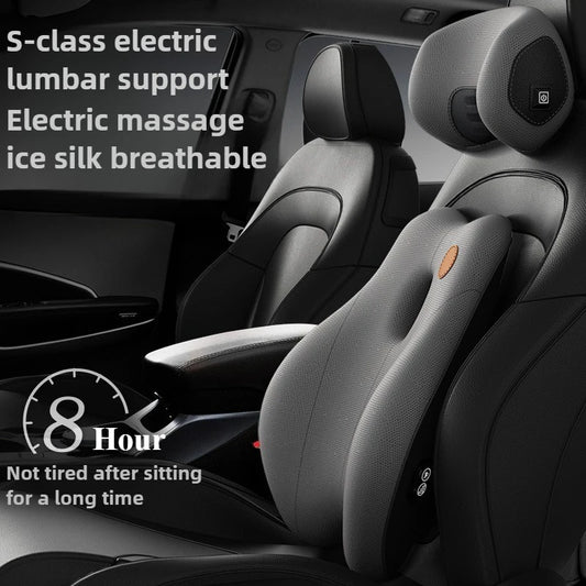 Car Electric Massage Headrest Lumbar Support Vibration Waist Lumbar Neck Pillow Backrest Cushion Car Seat Interior Accessories
