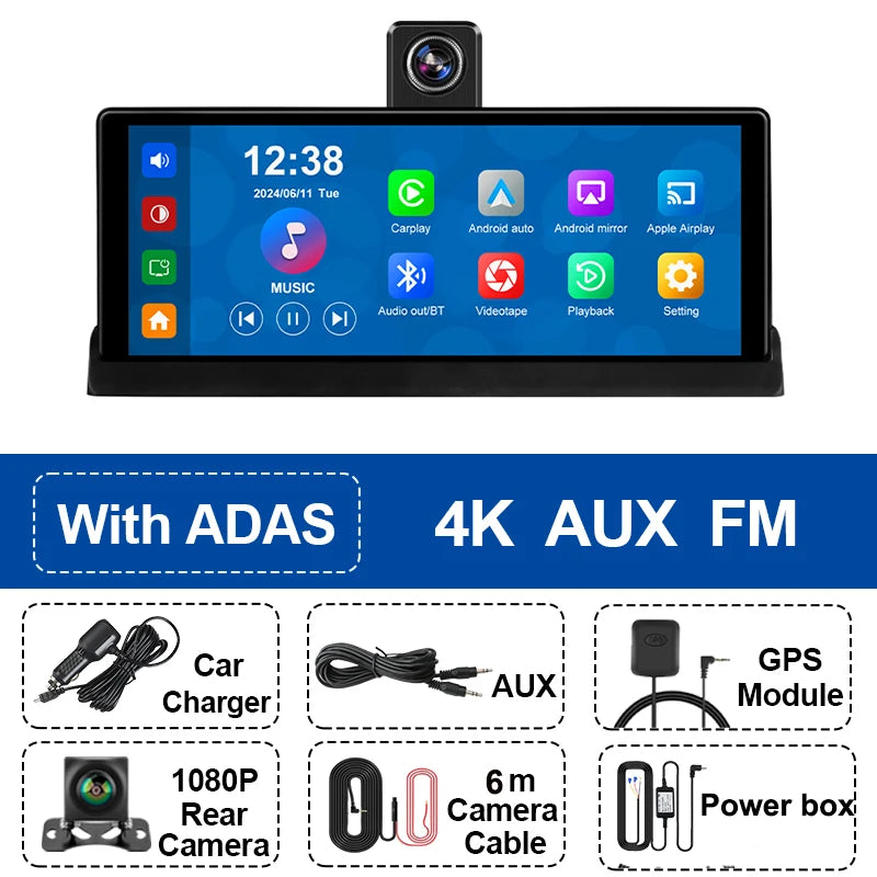Srnubi 10.26 ''4K ADAS Dashcam voiture DVR Android Auto Carplay écran automobile système Intelligent enregistreur vidéo moniteur rétroviseur