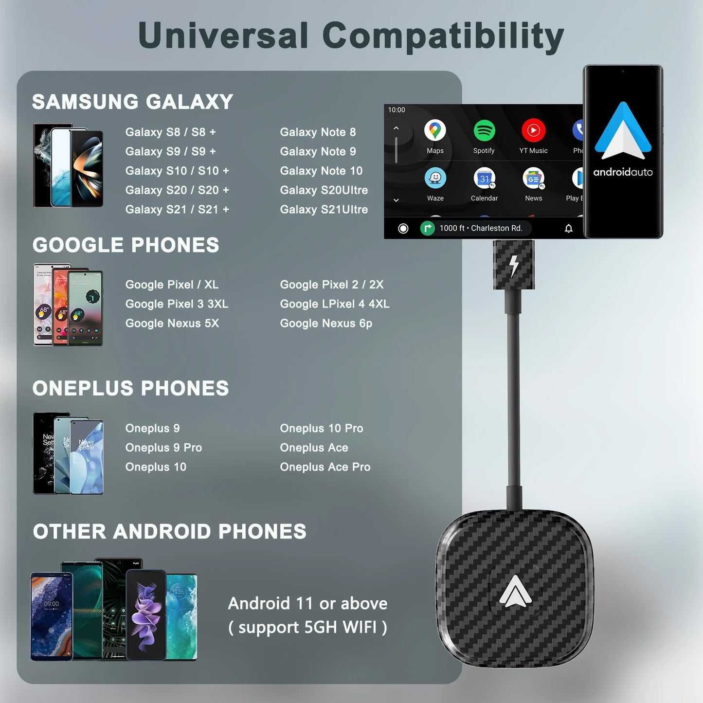Adaptateur CarPlay sans fil IOS ou Android Auto sans fil 5G WiFi type-c USB Plug Play CarPlay sans fil