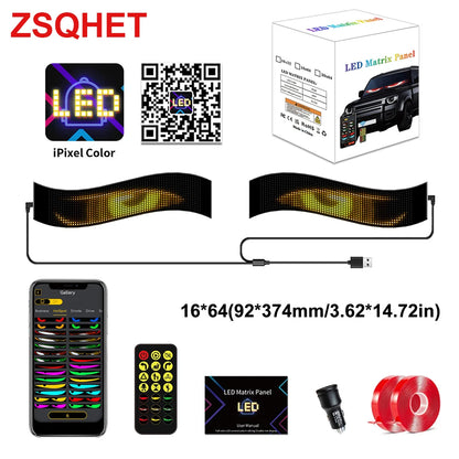 Écran LED Flexible pour Voiture pour Camion Yeux Panneau Pixel Matrice LED RGB Panneau d'Affichage pour Voiture Animation Télécommande Affichage Flexible Lumière USB 5V Prend en Charge le Français/Espagnol/Portugais
